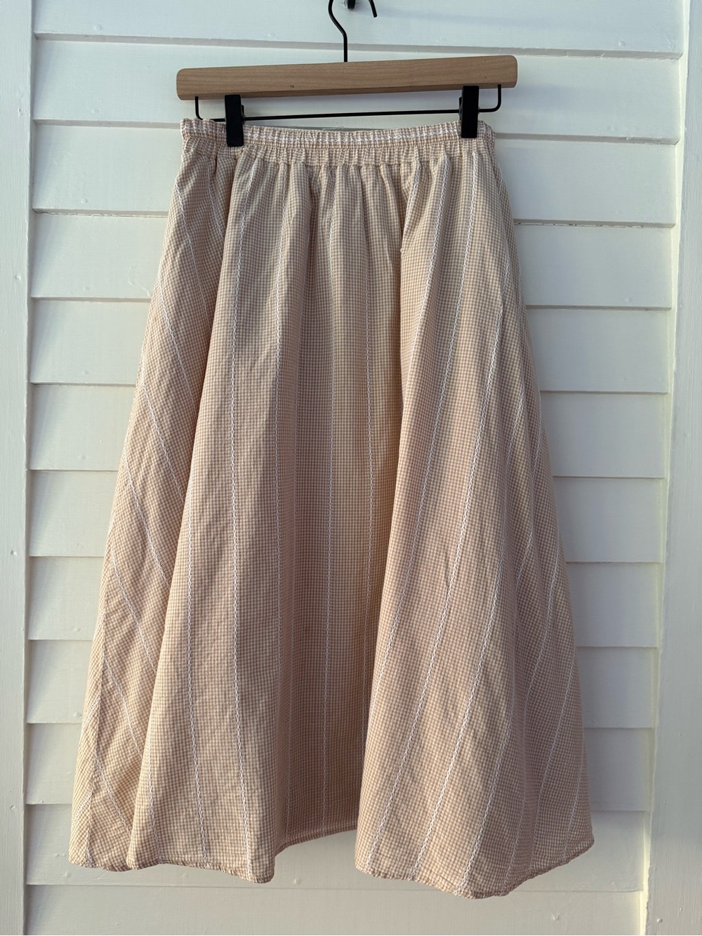Earth Music & Ecology | Cottagecore Gingham Midi Skirt Beige Free Size - Picture 2 of 10